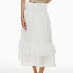 Aritzia Little Moon Nicoya Midi Skirt Tiered Lace Trim Smocked White Medium M